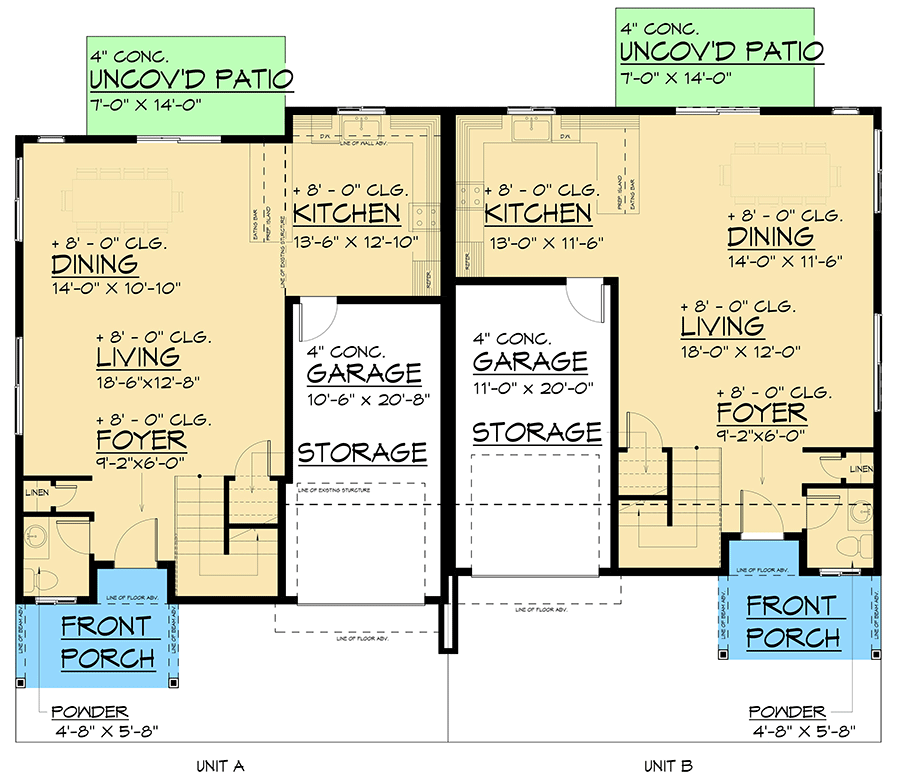 Plan 666268RAF: Contemporary Modern Duplex Home Plan with 3 Bed Units Under 1800 Sq Ft - Floor Plan - Main Level - Contemporary, Modern, Northwest