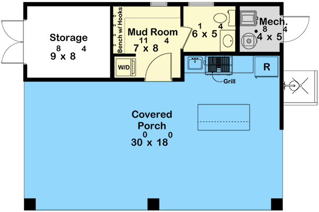 Plan 623364DJ: Modern Pool House with Large Covered Outdoor Living and Outdoor Shower - Floor Plan - Main Level - Coastal Contemporary, Colonial, Country, Modern Farmhouse, New American