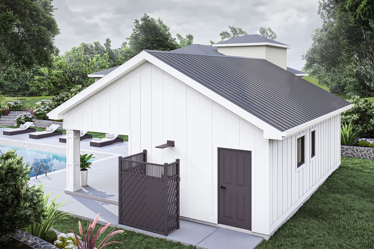 Plan 623364DJ: Modern Pool House with Large Covered Outdoor Living and Outdoor Shower - Image #6 - Coastal Contemporary, Colonial, Country, Modern Farmhouse, New American