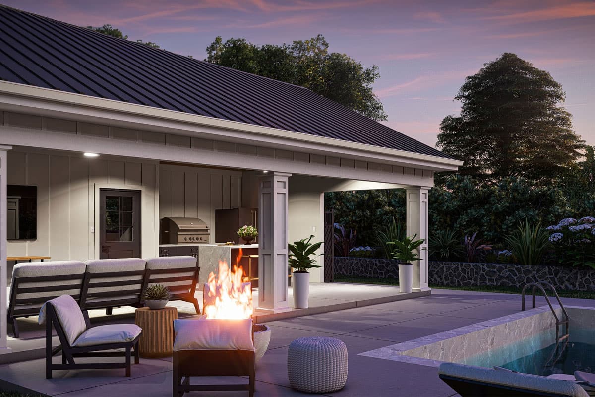 Plan 623364DJ: Modern Pool House with Large Covered Outdoor Living and Outdoor Shower - Image #7 - Coastal Contemporary, Colonial, Country, Modern Farmhouse, New American