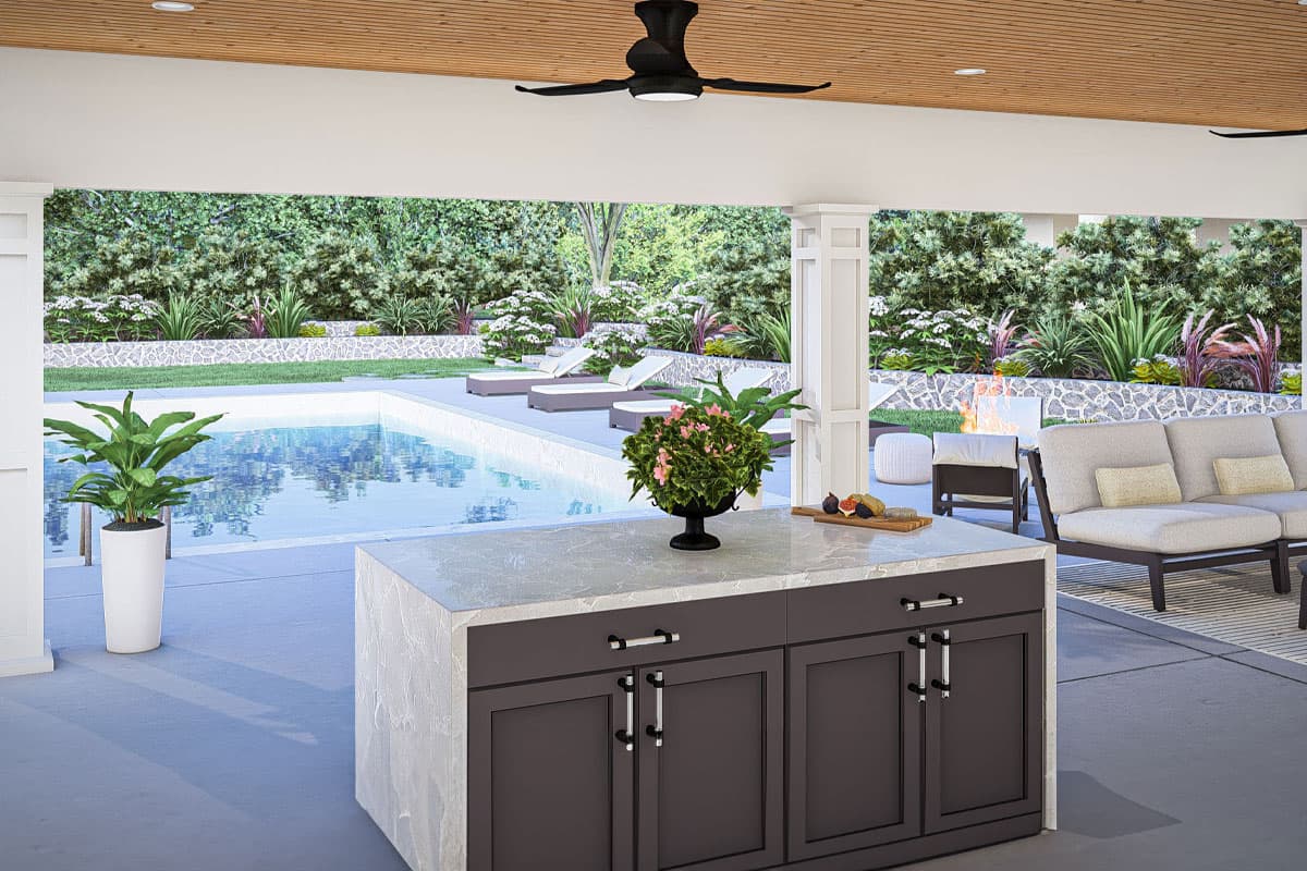 Plan 623364DJ: Modern Pool House with Large Covered Outdoor Living and Outdoor Shower - Image #8 - Coastal Contemporary, Colonial, Country, Modern Farmhouse, New American