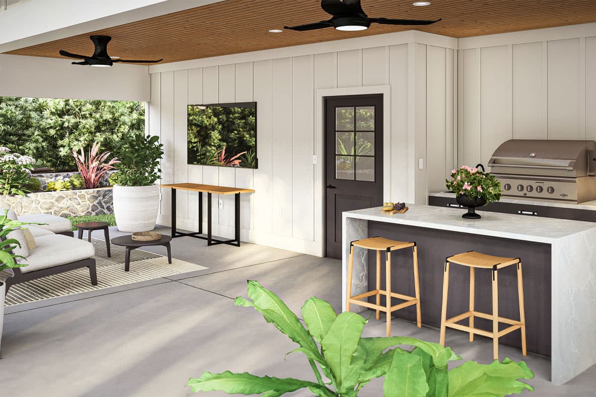 Plan 623364DJ: Modern Pool House with Large Covered Outdoor Living and Outdoor Shower - Image #9 - Coastal Contemporary, Colonial, Country, Modern Farmhouse, New American