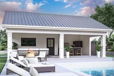 Modern Pool House with Large Covered Outdoor Living and Outdoor Shower