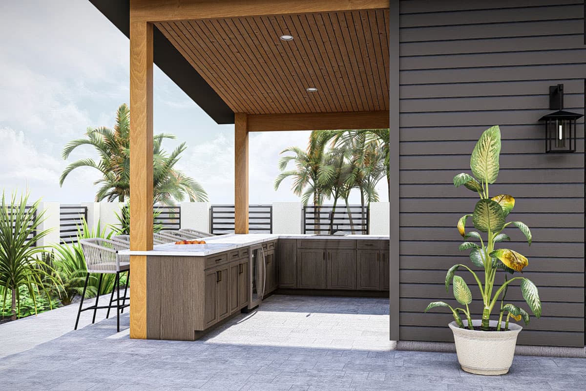 Plan 623366DJ: Contemporary Pool House with Outdoor Kitchen  - Image #6 - Contemporary, Modern