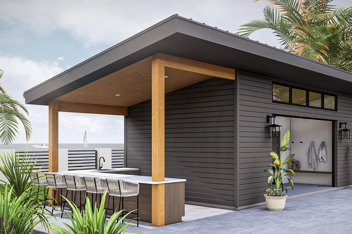 Plan 623366DJ: Contemporary Pool House with Outdoor Kitchen  - Image #5 - Contemporary, Modern