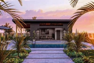 Contemporary Pool House with Outdoor Kitchen 