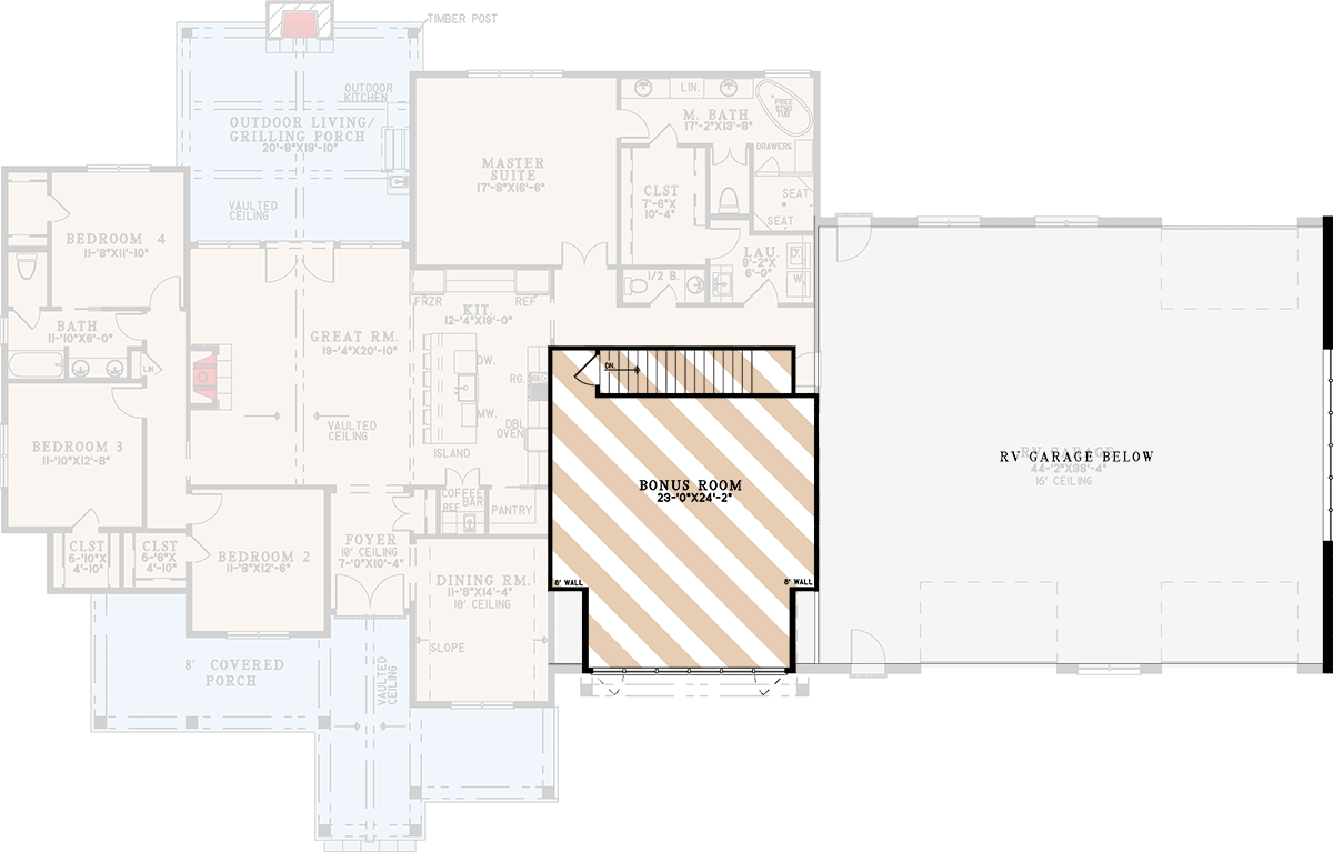 Plan 70887MK: New American Barndominium-Style Plan with Outdoor Fireplace and Oversized RV Garage- 2631 Sq Ft - Floor Plan - Bonus Level - Barndominium, Country, Craftsman, Farmhouse, New American, Southern