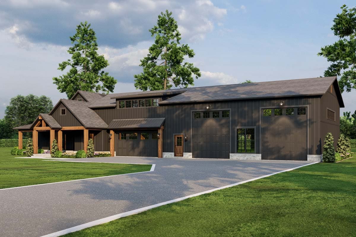 Plan 70887MK: New American Barndominium-Style Plan with Outdoor Fireplace and Oversized RV Garage- 2631 Sq Ft - Image #4 - Barndominium, Country, Craftsman, Farmhouse, New American, Southern