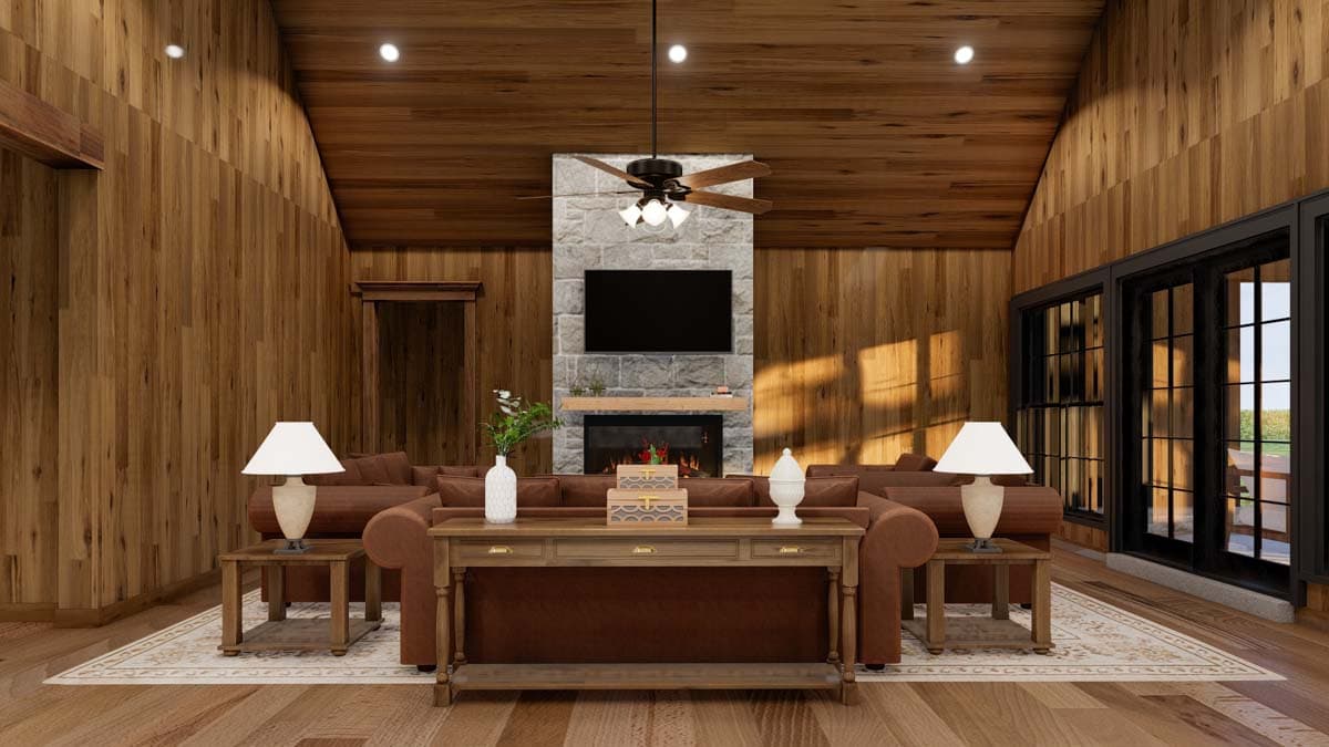 Plan 70887MK: New American Barndominium-Style Plan with Outdoor Fireplace and Oversized RV Garage- 2631 Sq Ft - Image #5 - Barndominium, Country, Craftsman, Farmhouse, New American, Southern