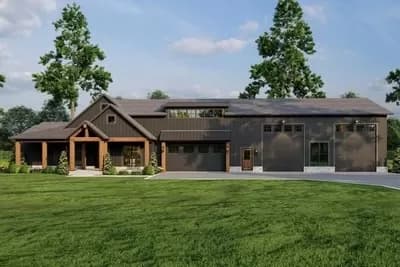 New American Barndominium-Style Plan with Outdoor Fireplace and Oversized RV Garage- 2631 Sq Ft