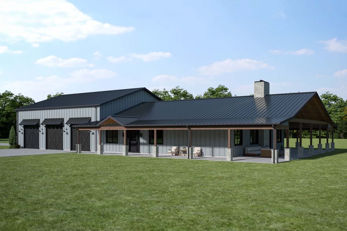 Plan 400022FTY: 3-Bed Barndominium Home Plan with Wrap Around Porch and Playroom - 2423 Sq Ft - Image #27 - Barndominium, Country, Farmhouse, New American, Rustic