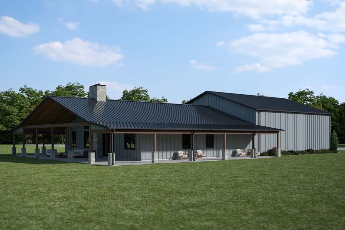 Plan 400022FTY: 3-Bed Barndominium Home Plan with Wrap Around Porch and Playroom - 2423 Sq Ft - Image #29 - Barndominium, Country, Farmhouse, New American, Rustic