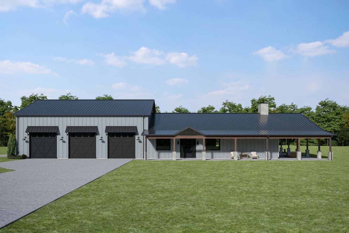 Plan 400022FTY: 3-Bed Barndominium Home Plan with Wrap Around Porch and Playroom - 2423 Sq Ft - Image #30 - Barndominium, Country, Farmhouse, New American, Rustic