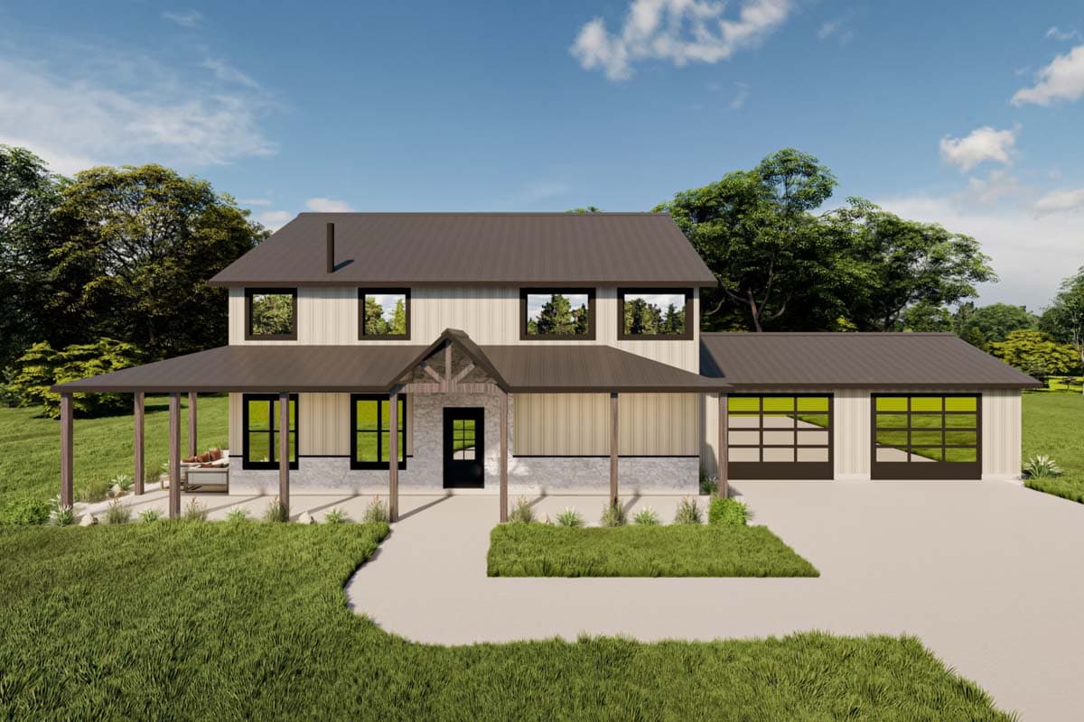 Plan 400023FTY: 2-Story Barndominium-Style Home Plan with Master on 1st Floor and Loft - 2310 Sq Ft - Image #12 - Barndominium, Country, Modern Farmhouse, New American