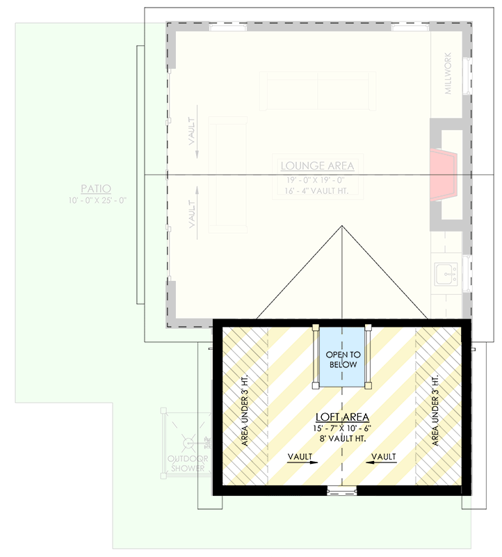 Plan 270100AF: Two-Story Pool House with Loft Above - 587 Sq Ft - Floor Plan - 2nd Floor - Colonial, Country, Craftsman, Modern Farmhouse, New American, Traditional
