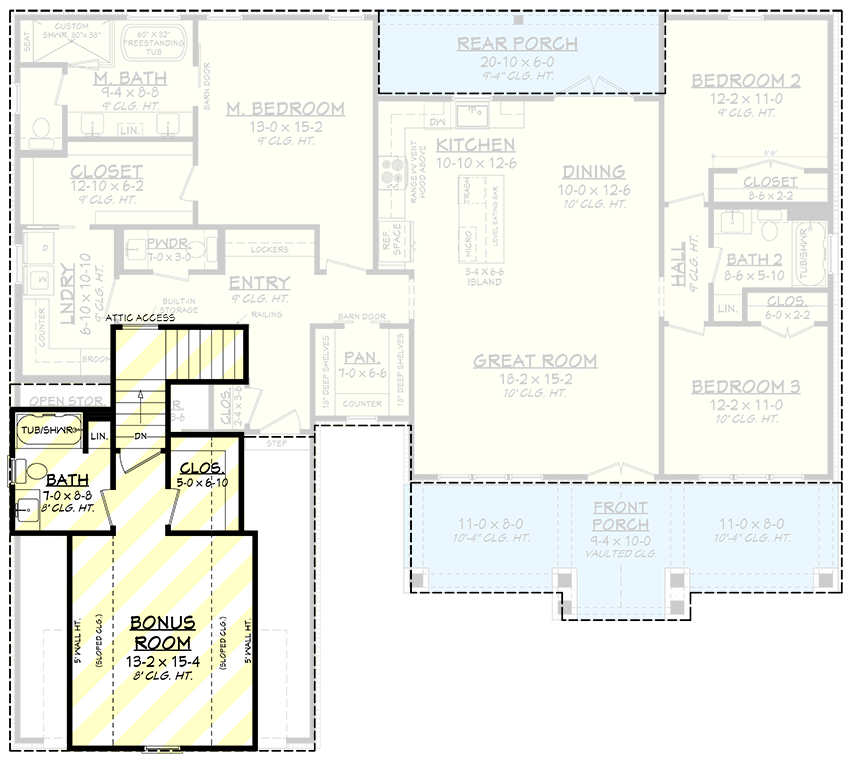 Plan 51965HZ: 3-Bed Modern Farmhouse Starter Home Plan with Optionally Finished Bonus Room - 1793 Sq Ft - Floor Plan - 2nd Floor - Country, Craftsman, Hill Country, Modern Farmhouse, New American, Rustic