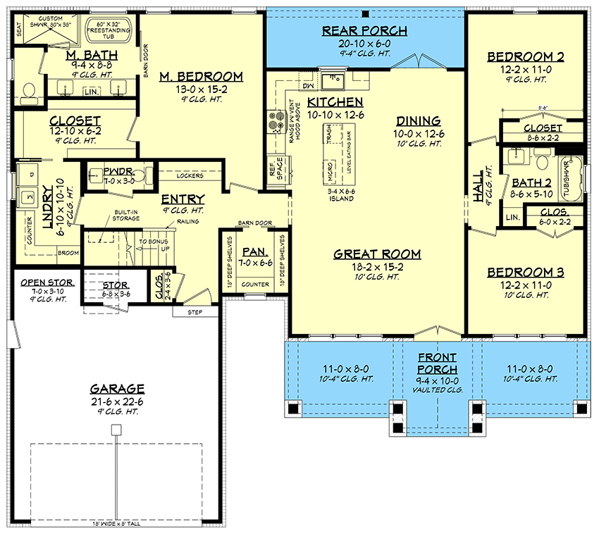 Plan 51965HZ: 3-Bed Modern Farmhouse Starter Home Plan with Optionally Finished Bonus Room - 1793 Sq Ft - Floor Plan - Main Level - Country, Craftsman, Hill Country, Modern Farmhouse, New American, Rustic