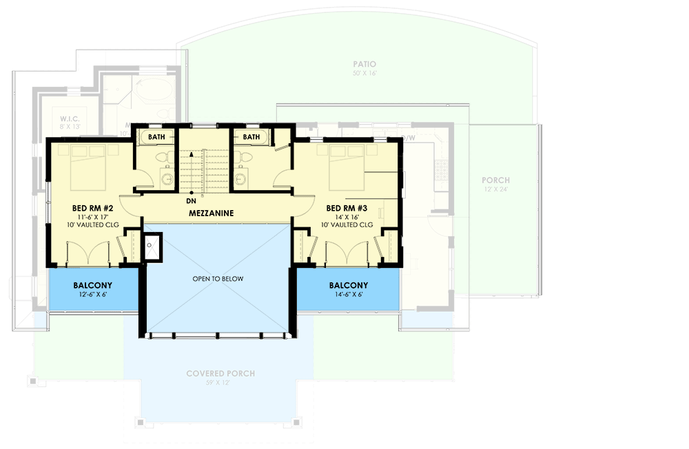 Plan 640009SRA: 4-Bed Mountain Home Plan with Spacious Outdoor Living for Front-Sloping Lot - 3458 Sq Ft - Floor Plan - 2nd Floor - Craftsman, Mid Century Modern, Modern, Mountain, Rustic