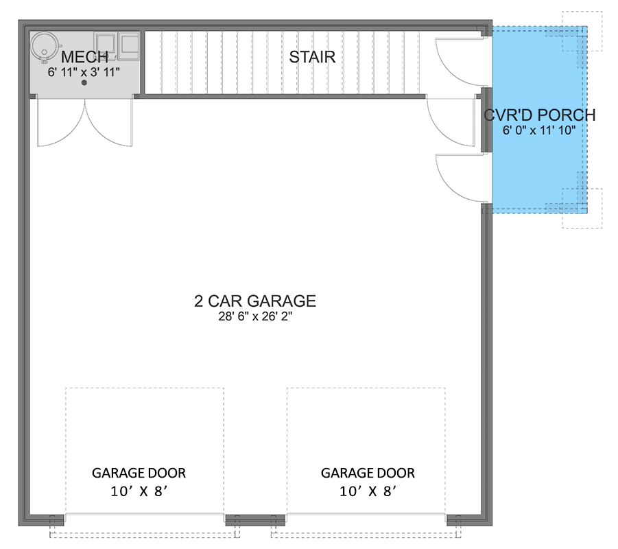 Plan 61507UT: Traditional 2-Bed ADU with Open Concept and Garage Below - 1049 Sq Ft - Floor Plan - Main Level - Carriage, Country, Traditional
