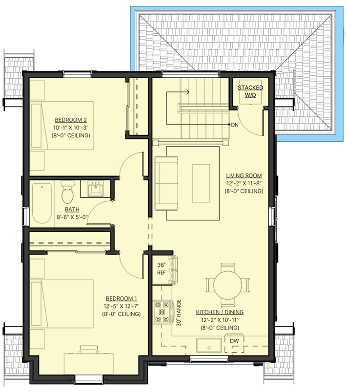 Plan 330020WLE: 2-Bed ADU Carriage House Garage with Workshop - 837 Sq Ft - Floor Plan - 2nd Floor - Carriage, Cottage, Country, Modern Farmhouse