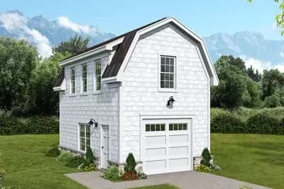 Farmhouse Style Garage Plan with Storage Room Above - 448 Sq Ft