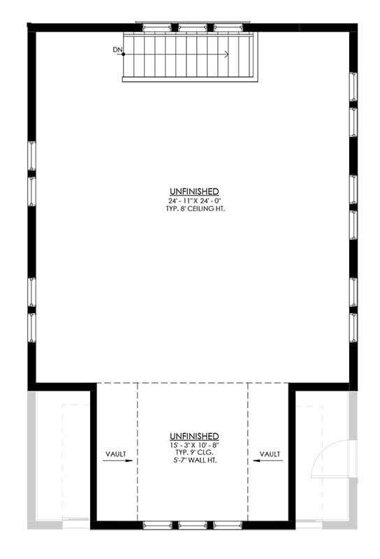 Plan 270101AF: 4-Car Modern Farmhouse Garage with 2-Bed ADU - 890 Sq Ft - Floor Plan - 2nd Floor - Unfinished Version - Carriage, Cottage, Craftsman, Modern Farmhouse