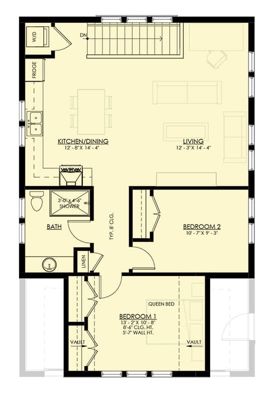 Plan 270101AF: 4-Car Modern Farmhouse Garage with 2-Bed ADU - 890 Sq Ft - Floor Plan - 2nd Floor - Finished Apartment Layout - Carriage, Cottage, Craftsman, Modern Farmhouse