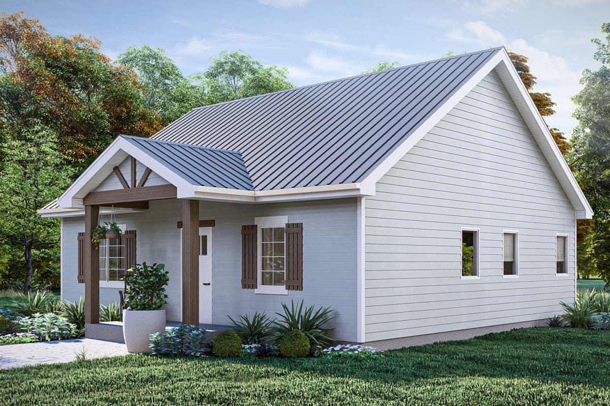 Plan 623367DJ: 2-Bed ADU Home Plan with Fireplace - 866 Sq Ft - Image #4 - Cottage, Country, Traditional