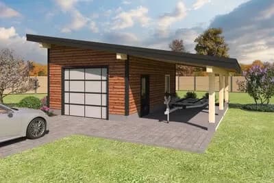 Timber-Framed 1-Car Rustic Garage with Covered Storage Area - 384 Sq Ft