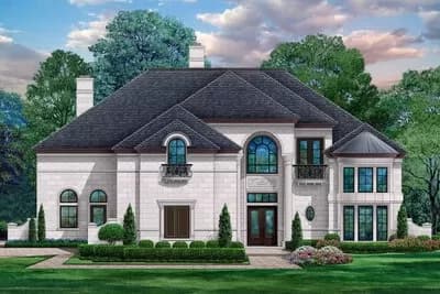 2-Story European Home Plan with Media Room and Library - 9528 Sq Ft