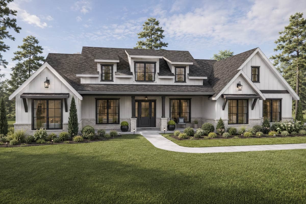Plan 440031PWL: 3-Bed Modern Farmhouse Plan with Split Beds and Office Under 2800 Sq Ft - Image #1 - Country, Craftsman, Modern Farmhouse, New American, Ranch, Southern