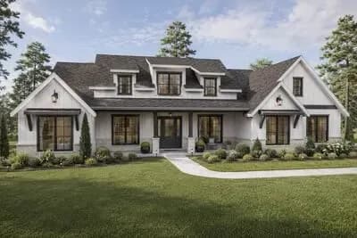 3-Bed Modern Farmhouse Plan with Split Beds and Office Under 2800 Sq Ft