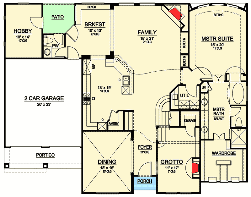Plan 36283TX: Indoor Grotto with Fireplace - Floor Plan - Main Level - European, Mediterranean, Spanish