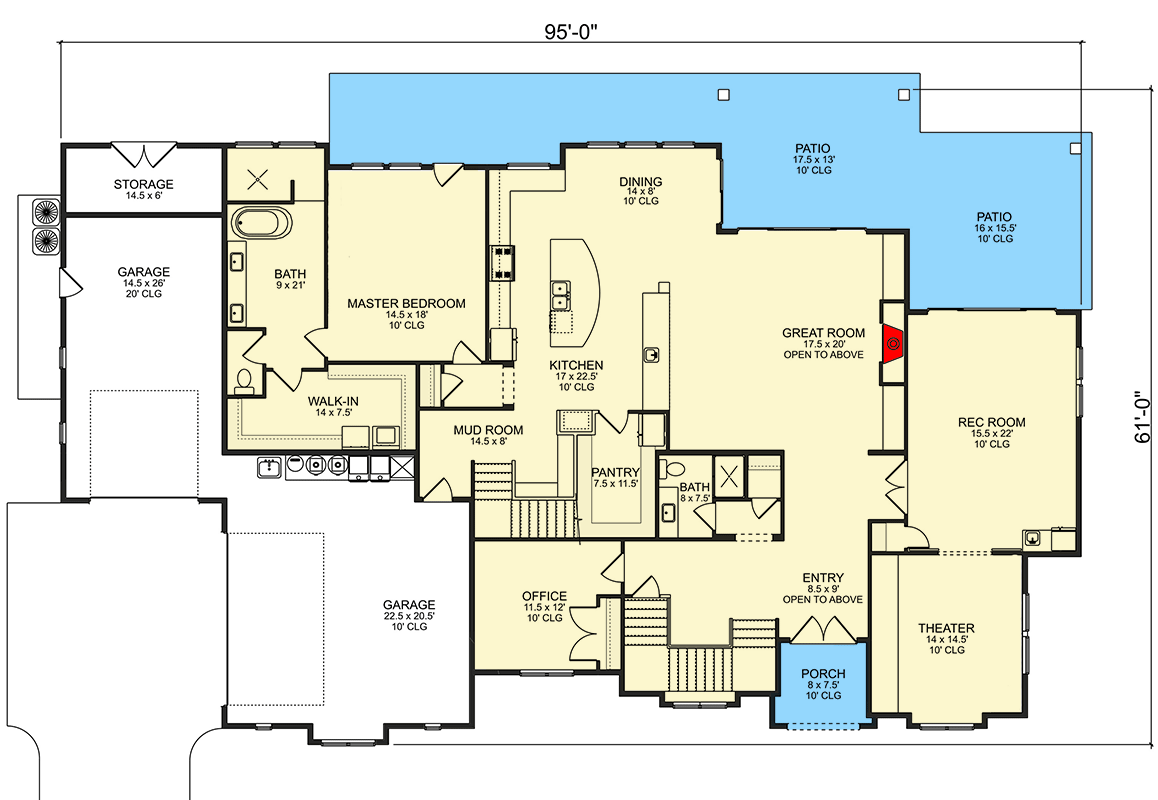 Plan 580107DFT: 2-Story New Traditional Style Home Plan with Two Story Great Room and Theater Room - 4899 Sq Ft - Floor Plan - Main Level - European, French Country, Southern, Traditional, Transitional