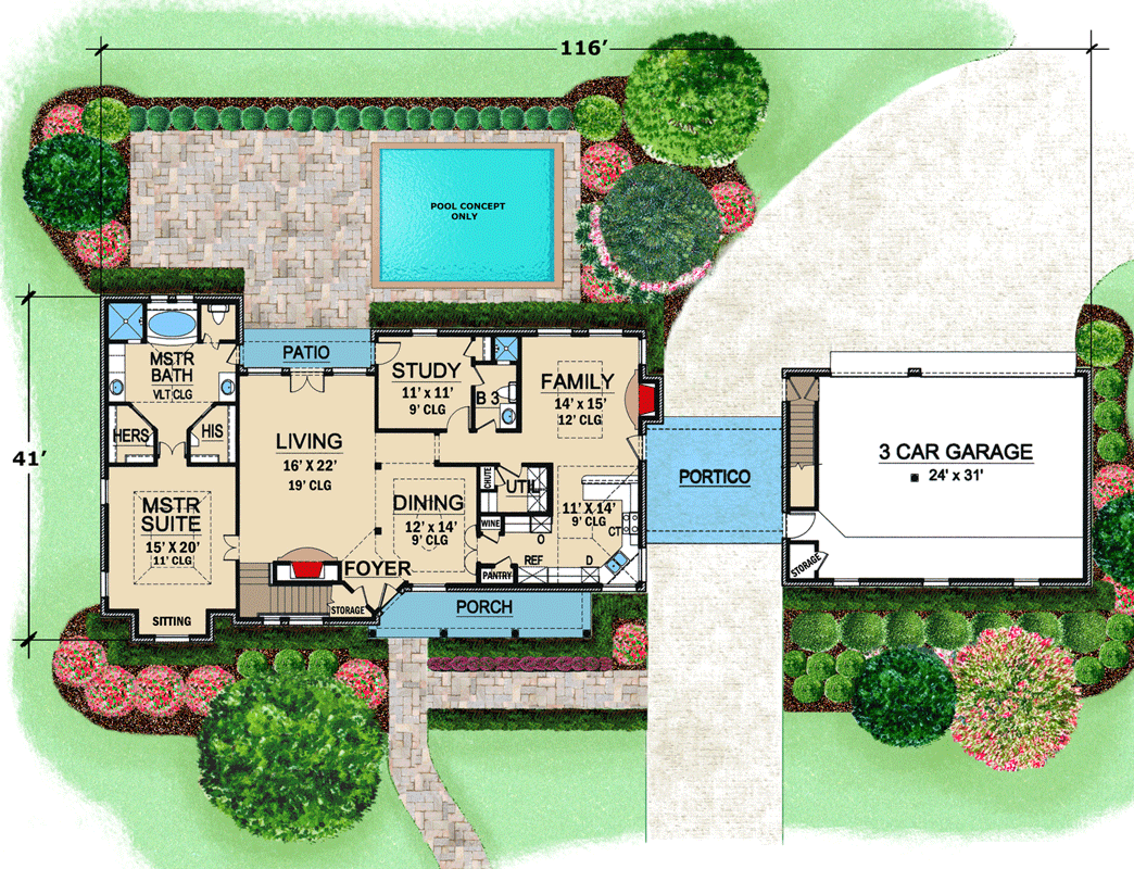 Plan 36293TX: Private Guest Room or In-Law Suite - Floor Plan - Main Level - Colonial, European, French Country, Hill Country