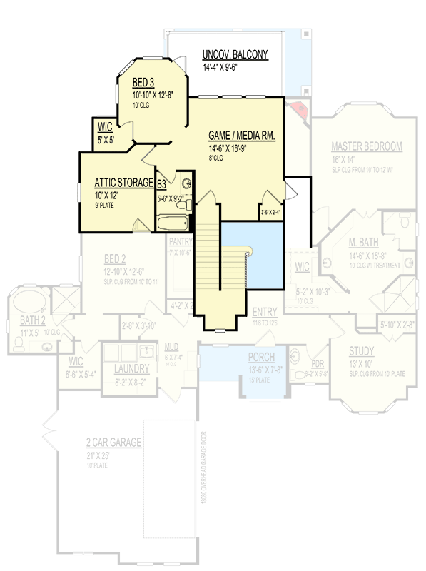 Plan 264167KMD: Two-Story European House Plan with Game Room - 2999 Sq Ft - Floor Plan - 2nd Floor - European