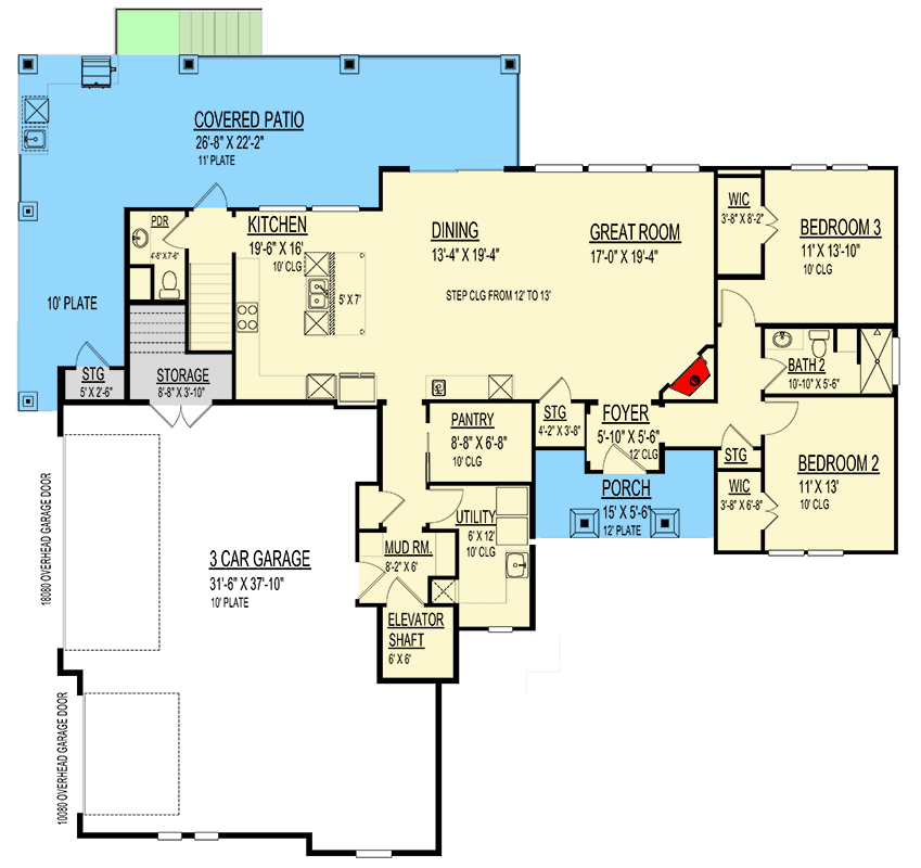 Plan 264171KMD: Contemporary Hill Country House Plan with Private 2nd Floor Master Suite - 3032 Sq Ft - Floor Plan - Main Level - Contemporary, Hill Country, New American, Rustic