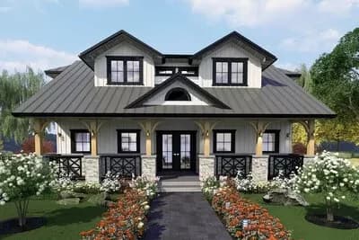 2-Story Bungalow Country Home Plan with U-Shape Kitchen - 2127 Sq Ft