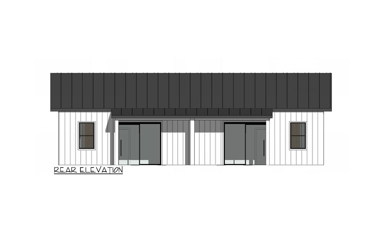 Plan 420145WNT: Country Ranch Duplex Home Plan with 1-Bed Units - 612 Sq Ft Each - Image #4 - Cottage, Country, Modern Farmhouse, Traditional