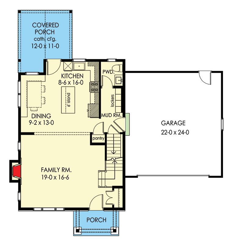 Plan 790157GLV: Two-Story Traditional Home Plan with Family Room Under 1800 Sq Ft - Floor Plan - Main Level - Traditional