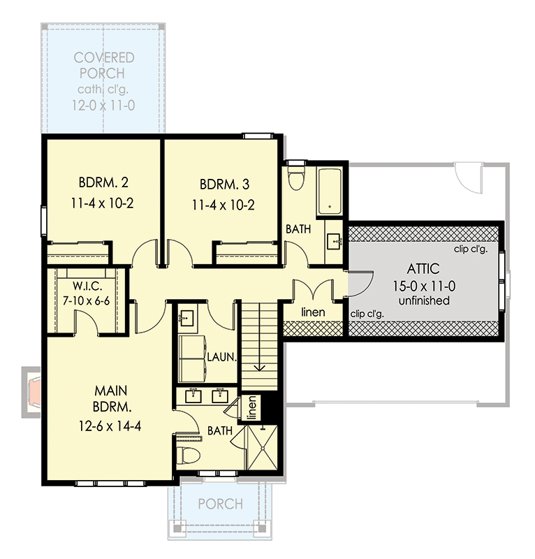 Plan 790157GLV: Two-Story Traditional Home Plan with Family Room Under 1800 Sq Ft - Floor Plan - 2nd Floor - Traditional