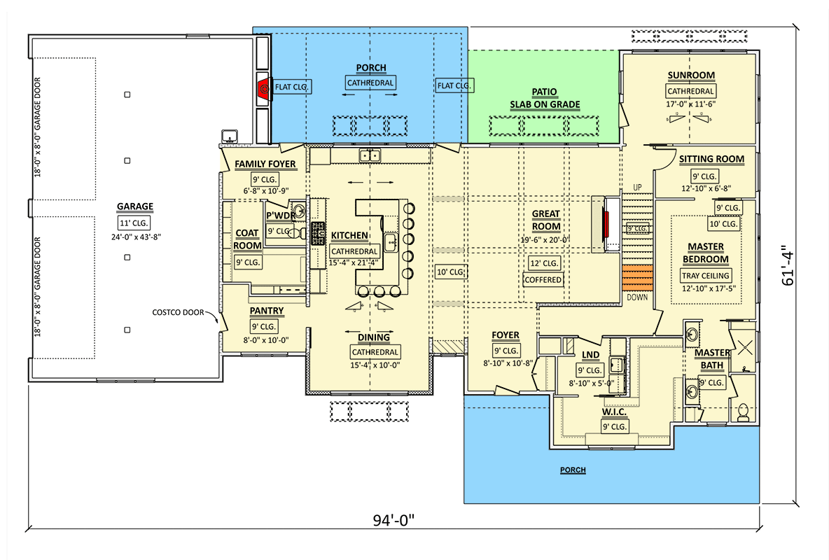 Plan 911039JVD: 3-Bed Modern Farmhouse Plan with Main Floor Master and Sun Room - 3111 Sq Ft - Floor Plan - Main Level - Country, Farmhouse, Modern Farmhouse