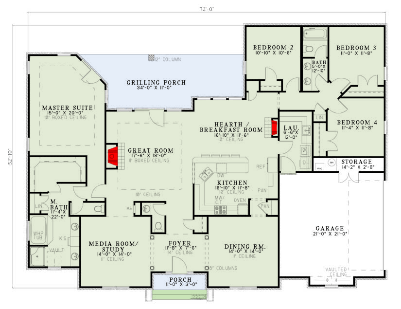 Plan 60721ND: 4-Bed Traditional Home Plan with Keeping Room and Study Room - 2613 Sq Ft - Floor Plan - Main Level - French Country, Traditional