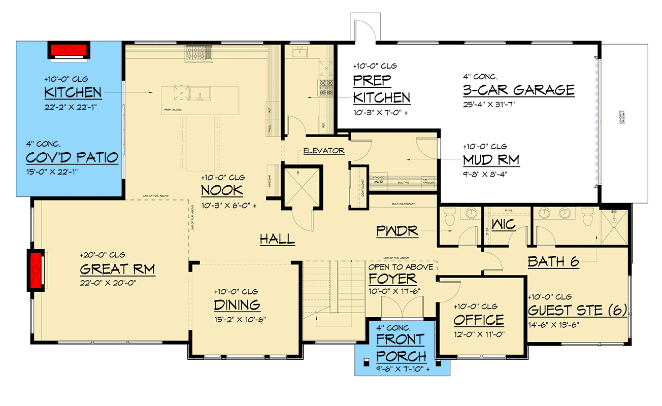 Plan 666270RAF: 3-Story Northwest Style House Plan with Two Story Great Room and Rooftop Deck - 6305 Sq Ft - Floor Plan - Main Level - Contemporary, Modern, Northwest
