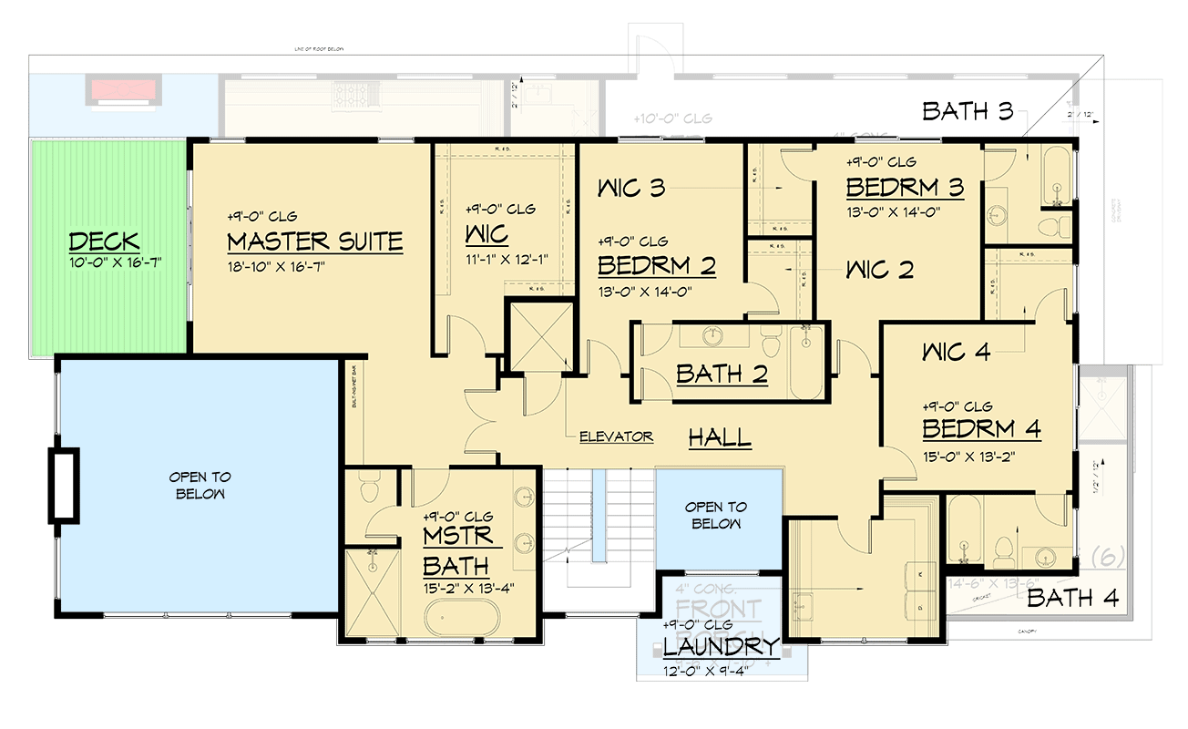 Plan 666270RAF: 3-Story Northwest Style House Plan with Two Story Great Room and Rooftop Deck - 6305 Sq Ft - Floor Plan - 2nd Floor - Contemporary, Modern, Northwest