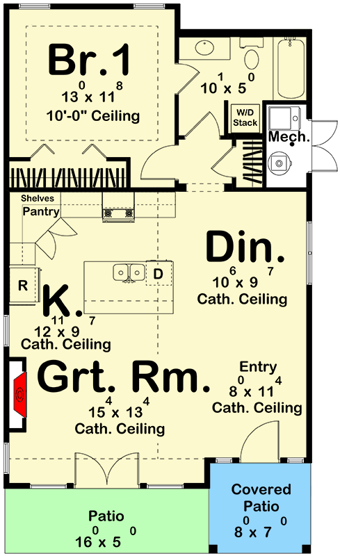 Plan 623370DJ: Craftsman-Style Cottage ADU with Open Concept Great Room - Floor Plan - Main Level - Cottage, Country, Craftsman