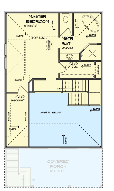 Plan 461043DNN: 3-Bed Low Country Home Plan with Two Story Great Room - 1416 Sq Ft - Floor Plan - 2nd Floor - Cabin, Country, Low Country
