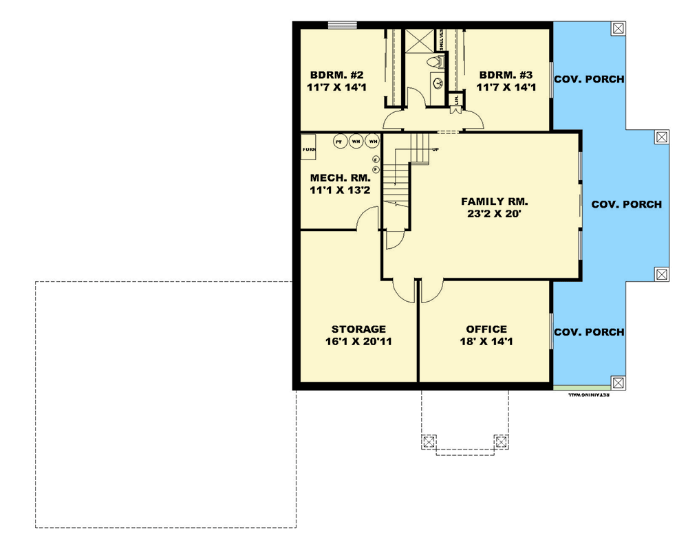 Plan 350070GH: 3-Bed Mountain Ranch with Stacked Porches and Home Office - Floor Plan - Lower Level - Craftsman, Mountain, Ranch