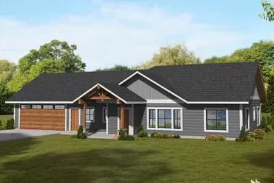 2-Bed Country Ranch Home Plan with Pocket Office and Master Suite Sitting Area - 1,877 Sq Ft