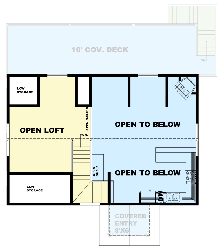 Plan 350074GH: 2-Bed Country Cottage with Loft and Two-Story Great Room - 1,683 Sq Ft - Floor Plan - 2nd Floor - Cape Cod, Cottage, Craftsman, Mountain
